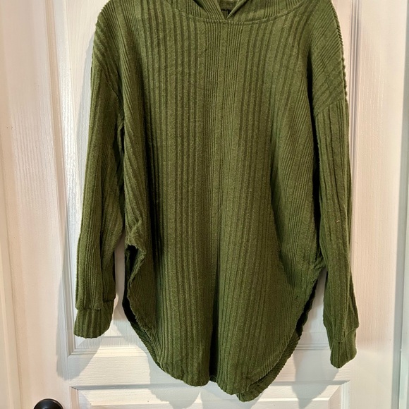Olive Green Ribbed Knit Sweater and Pants Lounge Set - Picture 2 of 4